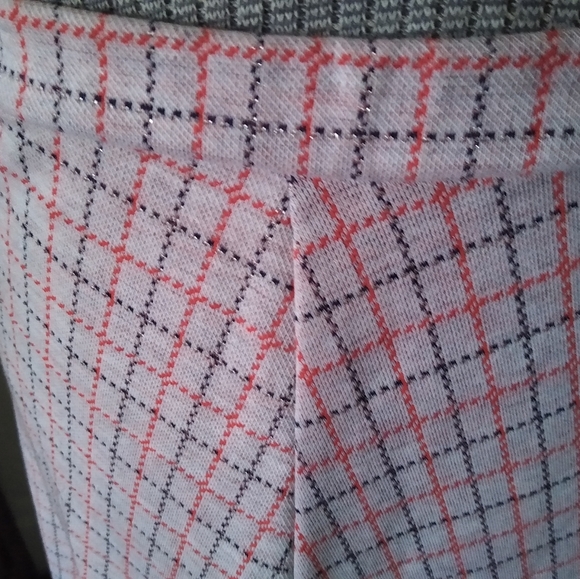 VINTAGE Maxi Gray Polyester Skirt with Red, Black and Metallic Silver Grid - Picture 2 of 6